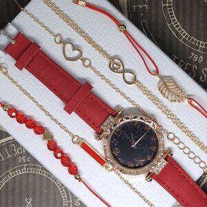 NWOT | 6pc | Quartz Floral Petal Watch & Bracelet Set